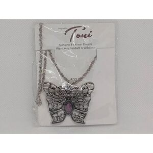 Toni Silver Fluorite Butterfly Brooch Or Pendant Necklace